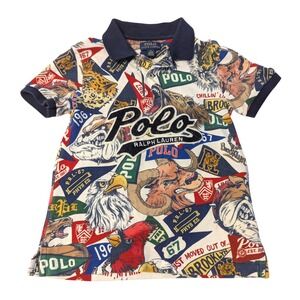 Polo Ralph Lauren Boy Size 5 Collegiate Mascot Pennant All Over Print Polo Shirt